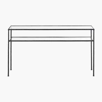 Maisons du Monde Tempered Glass and Black Hammered Metal Console Table Annabelle