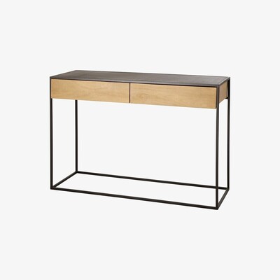Maisons du Monde Black Metal and Solid Mango Wood 2-Drawer Console Table