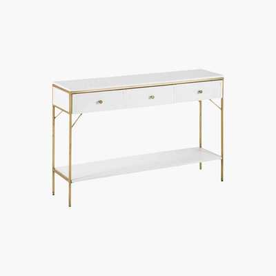Maisons du Monde White Solid Acacia 3-Drawer Console Table Izmir