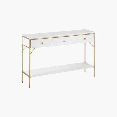 Maisons du Monde White Solid Acacia 3-Drawer Console Table Izmir