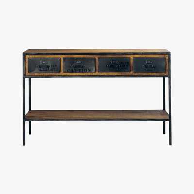 Maisons du Monde Solid Mango Wood and Black Metal Industrial Console Table Manufacture