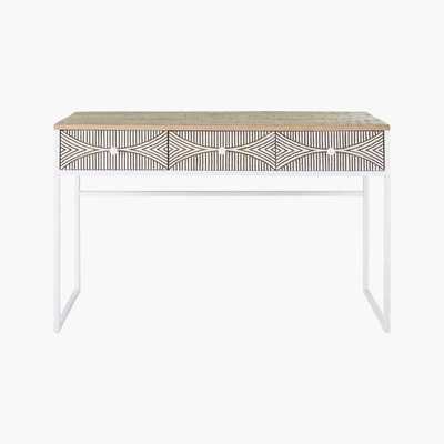 Maisons du Monde Carved Solid Mango Wood 3-Drawer Console Table Santao