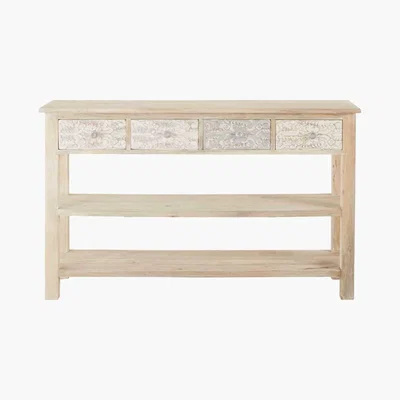 Maisons du Monde Carved Solid Mango Wood 4-Drawer Console Table Namaste
