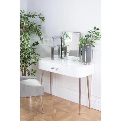 My Furniture Mason White Glass Console Table – Shiny Silver Legs