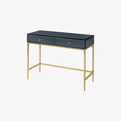 My Furniture Stiletto Toughened Black Glass and Brass Console Table