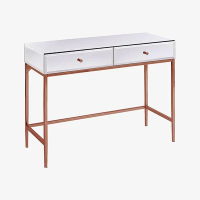 My Furniture Stiletto Toughened White Glass and Rose Gold Console Table