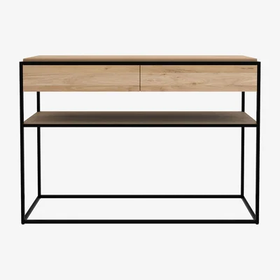 Made in Design Monolit Console - / Solid oak & metal - L 122 cm / 2 drawers by Ethnicraft Black/Natural wood