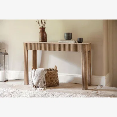 Nkuku nkuku Ira Travertine & Mango Wood Console Table | Tables | Natural