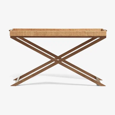 OKA OKA, Sovannah Console Table - Sand, Console Tables, Glass/MDF Wood/Rattan/Stainless Steel