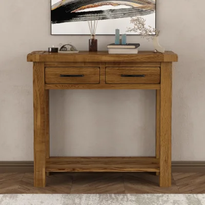 Oak&More Harrogate Rustic Solid Oak 2 Drawer Console Table