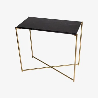 Olivia's Gillmore Iris Black Marble & Brass Frame Console Table / Large