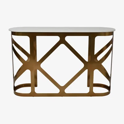 Olivia's Libra Luxurious Glamour Collection - Metropolitan Console Table Satin Bronze With Off-White Marble Top