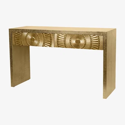 Olivia's Libra Interiors Coco Gold Embossed Metal Console Table