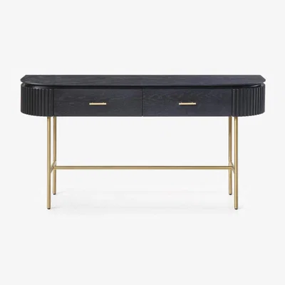 Olivia's Tommy Franks Lantine Console Table in Black Oak & Brass
