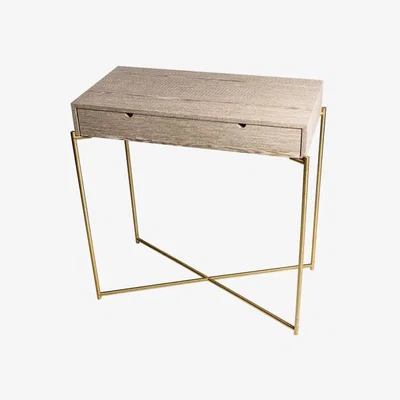 Olivia's Gillmore Iris Weathered Oak Drawer Top With Brass Frame Console Table