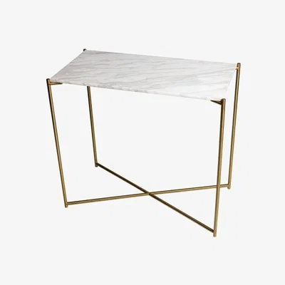 Olivia's Gillmore Iris White Marble & Brass Frame Console Table / Small
