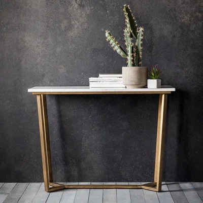 Olivia's Hudson Living Cleo Marble Console Table in Gold