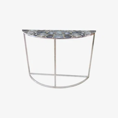 Olivia's Libra Agate Crescent Console Table On Nickel Frame