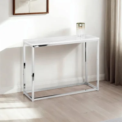 Downtown Julian Bowen Scala Marble Top Console Table - Silver
