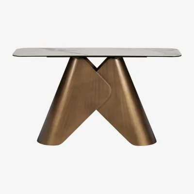 Downtown Davos Console Table - Brushed Bronze/White Marble