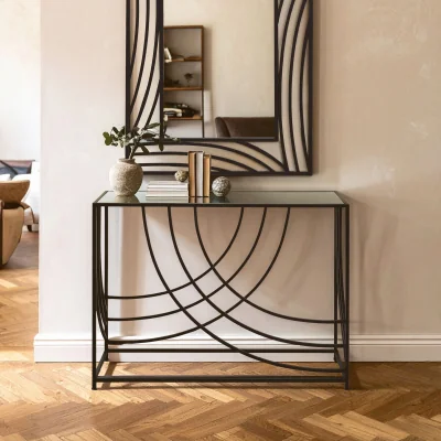 Pagazzi Logan Mirrored Top and Black Finish Console Table