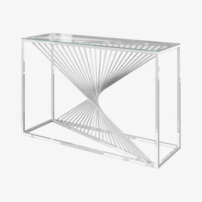 Pagazzi Abstract Console Table Polished Chrome with Glass Top