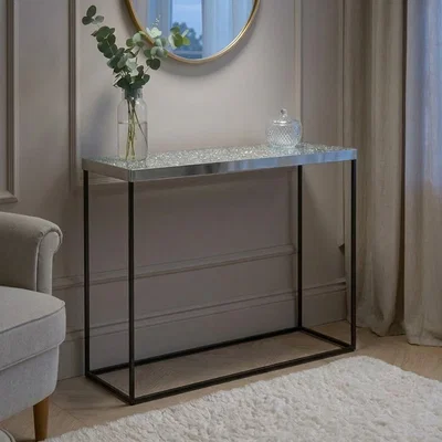 Pagazzi Akola Silver Finish Console Table with Black Finish Legs