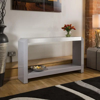 Quatropi Occasional / Console / Hall Table Grey Gloss / Glass Top Alum Trim 01