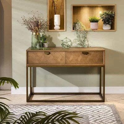 Quatropi Hemingway Console Hallway Table Oak & Gold Brown 120cm