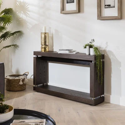Quatropi Quatropi Console Table 135cm Dark Elm - Large Open Shelf, Grained Wood Finish