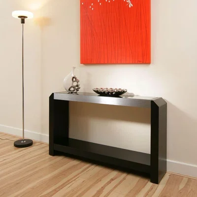 Quatropi Console / Hall Table in Black Oak Glass Top Alum Trim 701