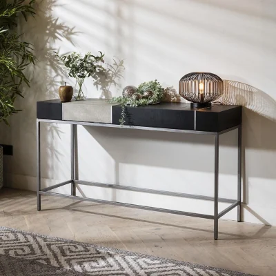 Quatropi Modern Hallway Entrance Console Table Shagreen Black Oak Metal 140cm