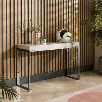 Quatropi Modern Hallway Console Table - Premium Matte Chalk & Metal Legs 120cm