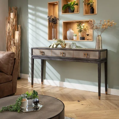Quatropi Richmond Interiors Bloomville 3-Drawer Hallway Console Table Black & Gold 165cm