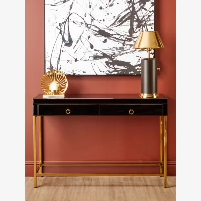 The Range Kensington Townhouse Black Mirror Console Table with Gold Frame - Black