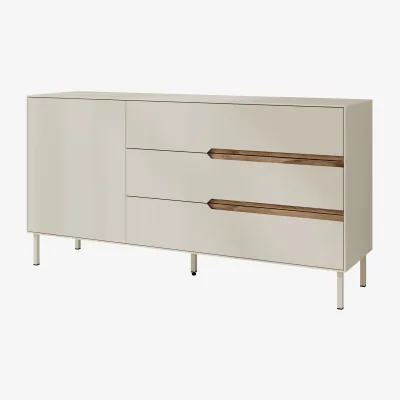 The Range Decortie Arch Console Table With Three Drawers And Cupboard - Sandstone, Whiskey Oak