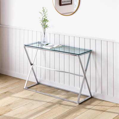 The Range Tempered Glass Top Hallway Tall Console Table Chromed Legs Home Furniture - Silvery