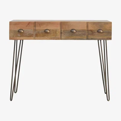 The Range Solid Wood 2 Drawers Console Table With Iron Base - Brown