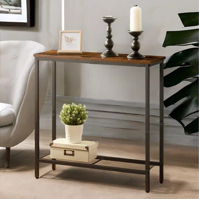 The Range Console Table With Mesh Shelf - Brown