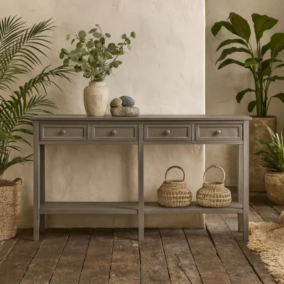 The Range Laurelbrook Four Drawer Console Table with Bottom Shelf - Grey