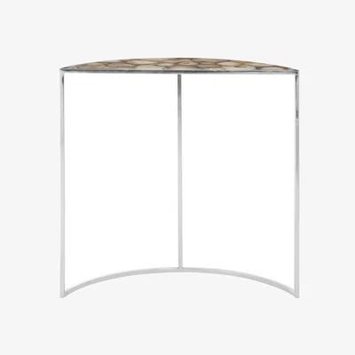 The Range Vita Half Moon Console Table with White Agate Top - Silver