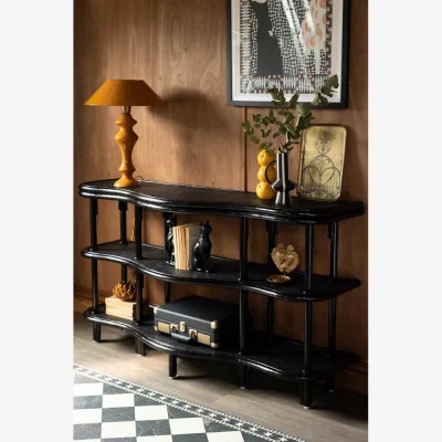 Rockett St George Vintage-Inspired Black Rattan Console Table