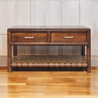The Range Solid Wood Regency Woven Console Table with 4 drawers - Brown