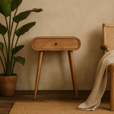 The Range Cagliari Mini Curved Mango Wood Console Table with Drawer - Brown