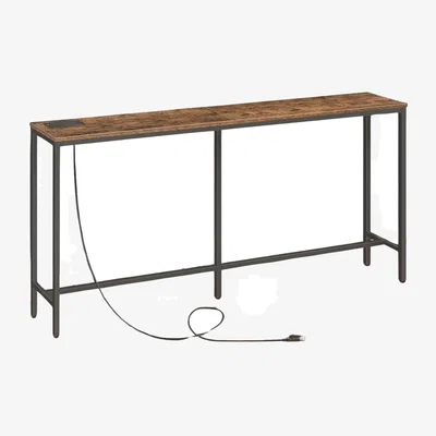 The Range Industrial 160CM Wide Console Table With Charging Station Hallway Furniture - Brown