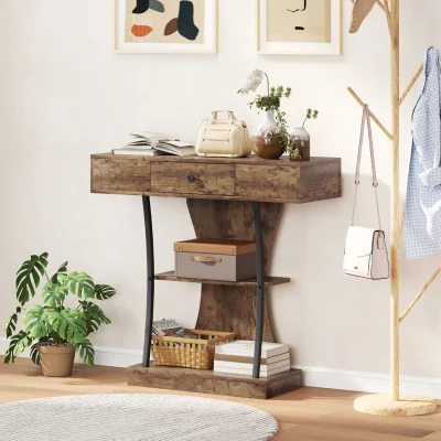 The Range HOMCOM Console Table with Drawer, Storage Shelves, Rustic Brown - Rustic Brown
