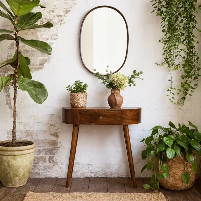 The Range Bellagio Chestnut Mango Wood Oval Console Table with Drawer - Brown