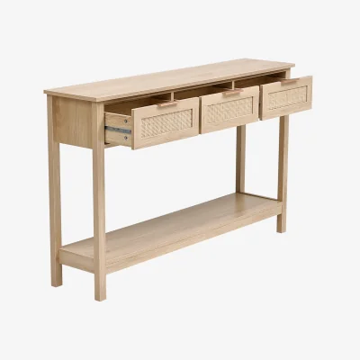 The Range Rustic Console Table with 3 Rattan Drawers - Wood