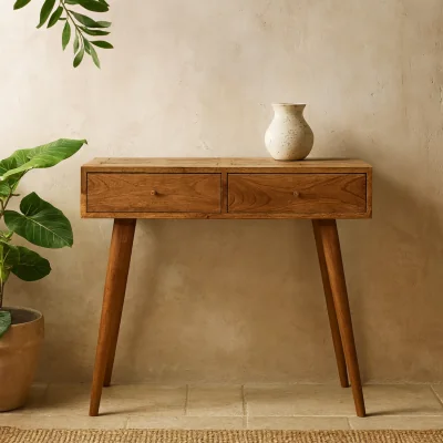 The Range Chamonix Mango Wood Console Table 2 Drawers Angled Legs - Brown