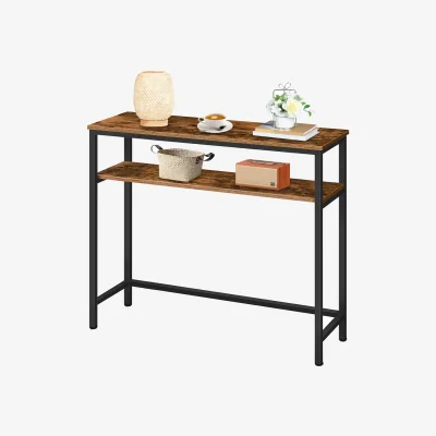 The Range 2 Tier Slim Hallway Entryway Console Table With Adjustable Shelves - Rustic Brown